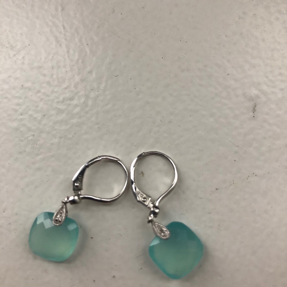 Blue gem drop down earrings